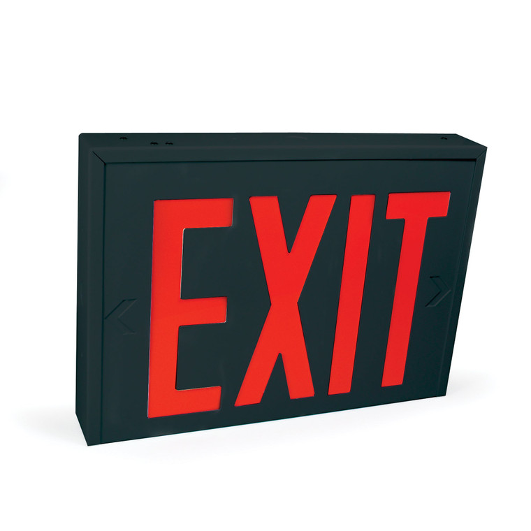 Nora NX-550-LEDU/RB Steel Body NYC Approved Exit Signs, 8 inch Red Letters / Black Housing, Battery Backup, 1F/2F