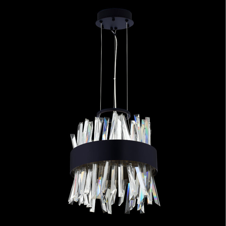 Glacier 10 inch LED Mini Luxury Crystal Pendant – Matte Black with Chrome Inside