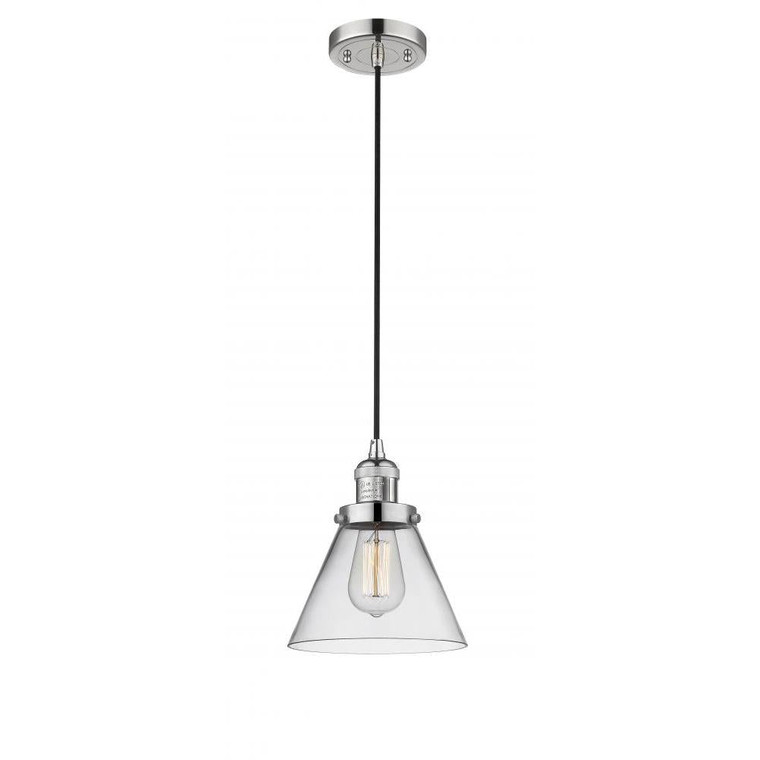 Cone - 1 Light - 8 inch - Polished Nickel - Cord hung - Mini Pendant