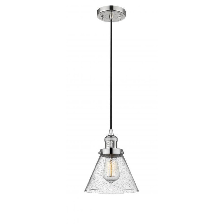 Cone - 1 Light - 8 inch - Polished Nickel - Cord hung - Mini Pendant