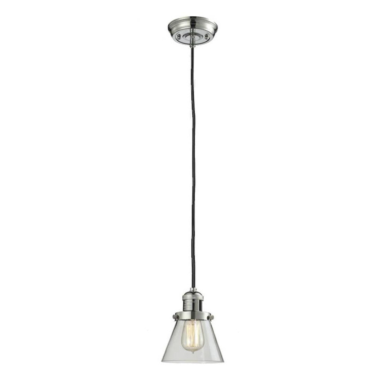 Cone - 1 Light - 6 inch - Polished Nickel - Cord hung - Mini Pendant