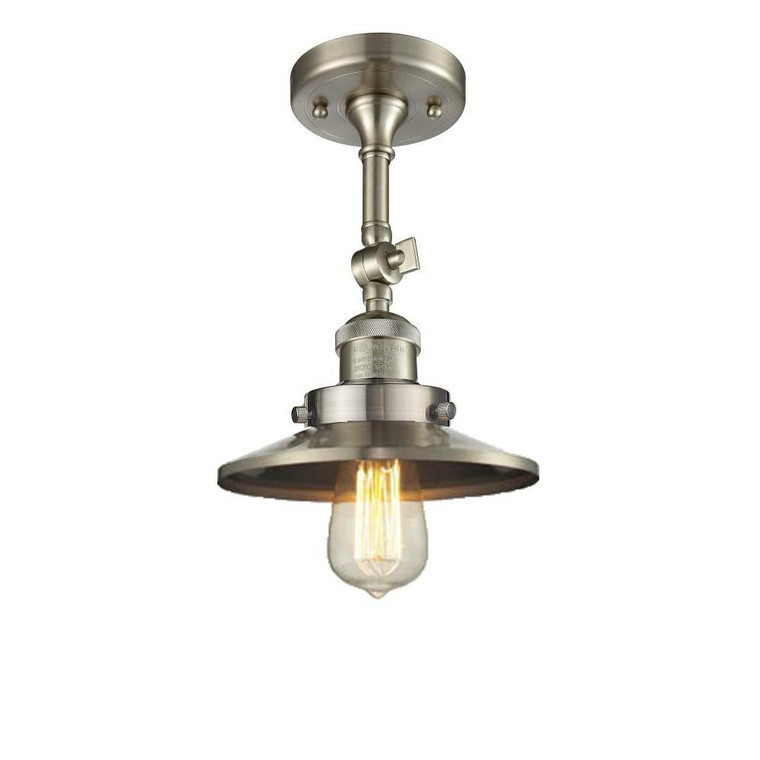 Railroad - 1 Light - 8 inch - Brushed Satin Nickel - Adjustable Semi-Flush Mount