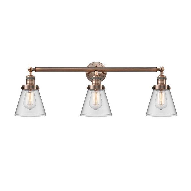 Cone - 3 Light - 30 inch - Antique Copper - Bath Vanity Light