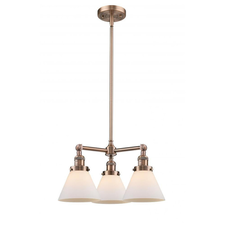 Cone - 3 Light - 22 inch - Antique Copper - Stem Hung - Chandelier