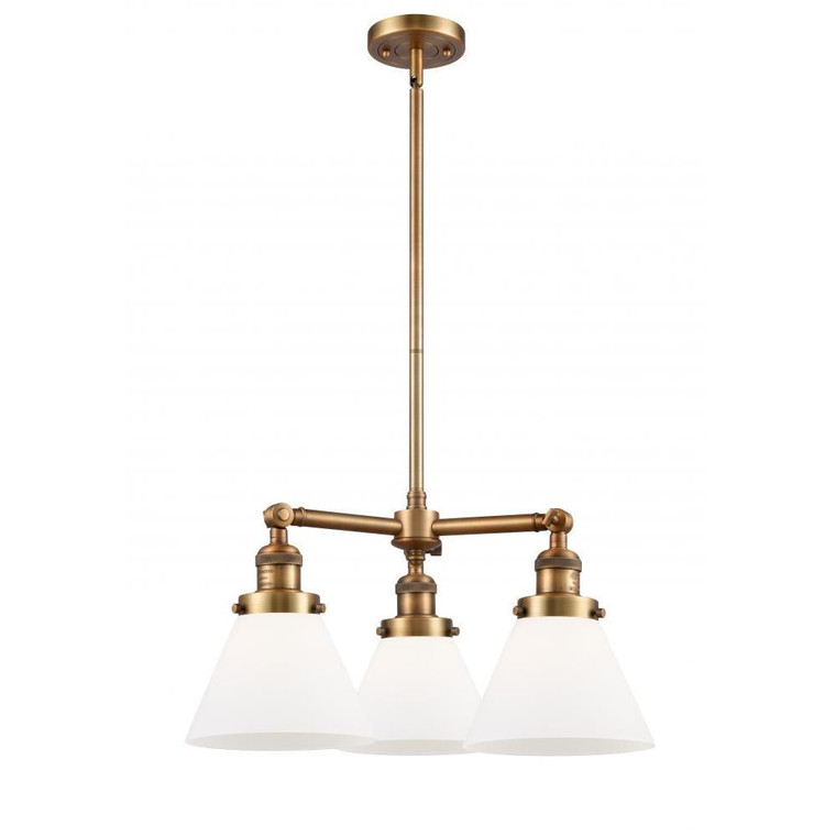 Cone - 3 Light - 22 inch - Brushed Brass - Stem Hung - Chandelier