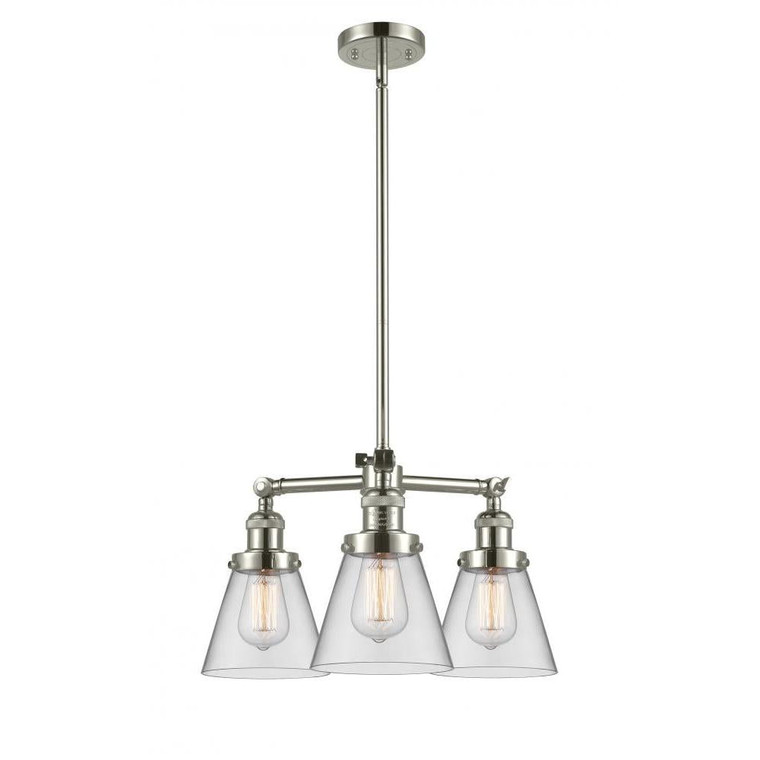 Cone - 3 Light - 19 inch - Polished Nickel - Stem Hung - Chandelier