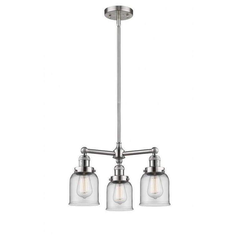 Bell - 3 Light - 19 inch - Brushed Satin Nickel - Stem Hung - Chandelier