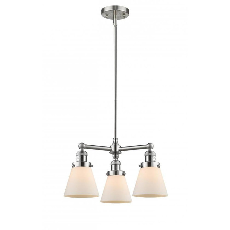 Cone - 3 Light - 19 inch - Brushed Satin Nickel - Stem Hung - Chandelier