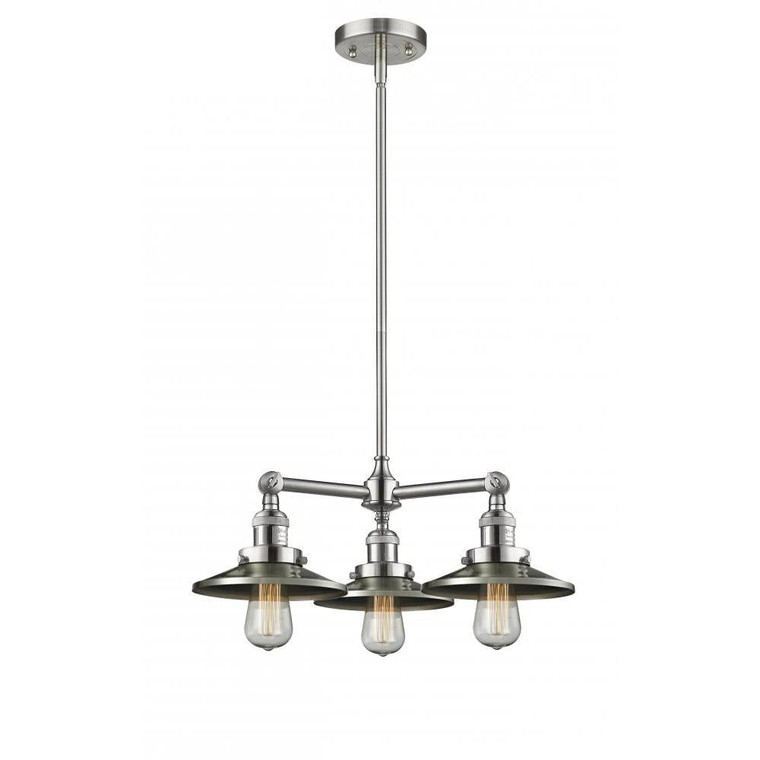 Railroad - 3 Light - 19 inch - Brushed Satin Nickel - Stem Hung - Chandelier