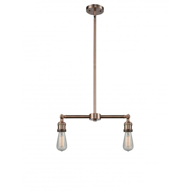 Bare Bulb - 2 Light - 8 inch - Antique Copper - Stem Hung - Adjustable Island Light