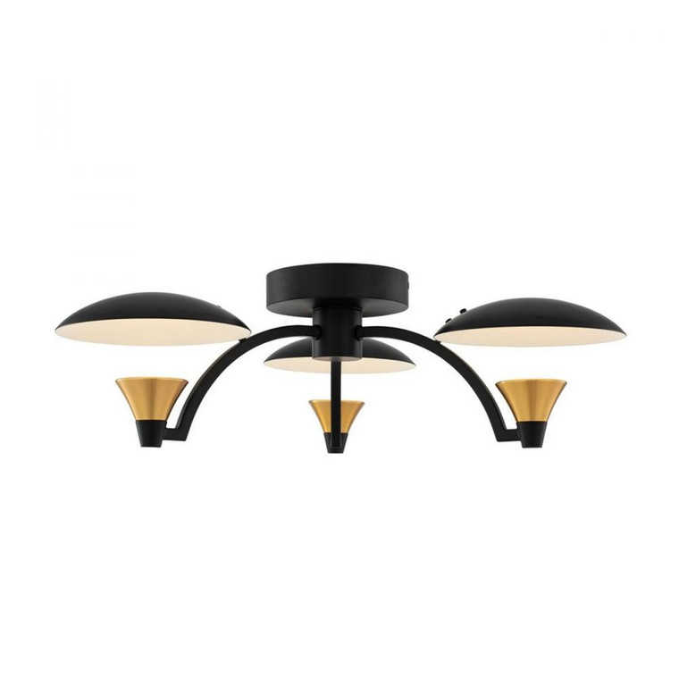 Redding 19 Inch Semi Flush Mount – Matte Black w White and Brass Accent – 513645BWB