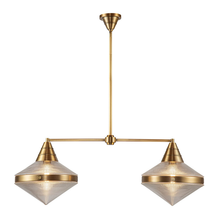 Willard 41-in Vintage Brass/Prismatic Glass 2 Lights Linear Pendant