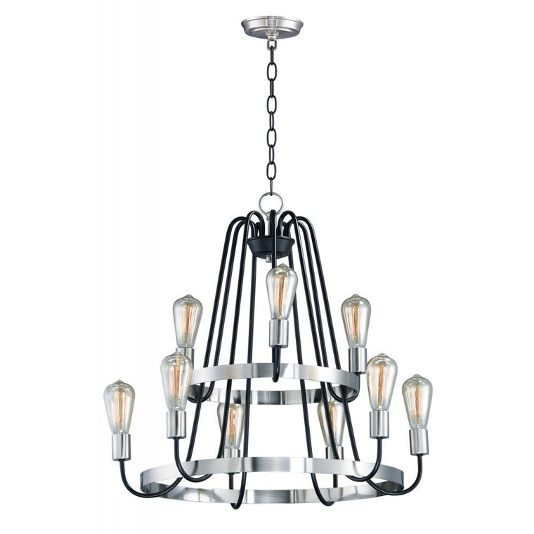 Haven 27 Inch 9 Light Multi-Tier Chandelier – Black / Satin Nickel