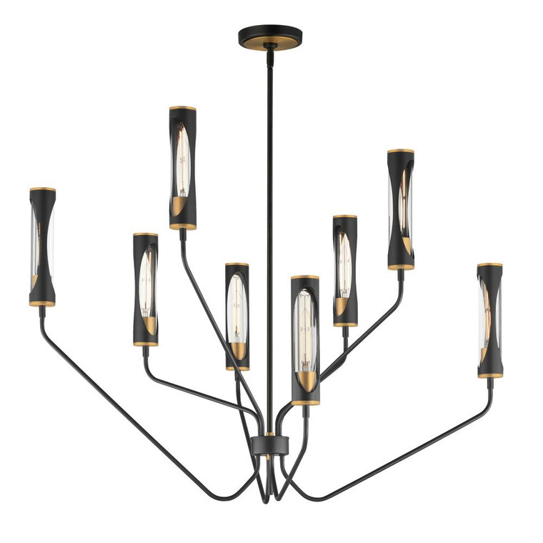 Regent 40 Inch 8 Light Multi-Tier Chandelier – Black / Antique Brass