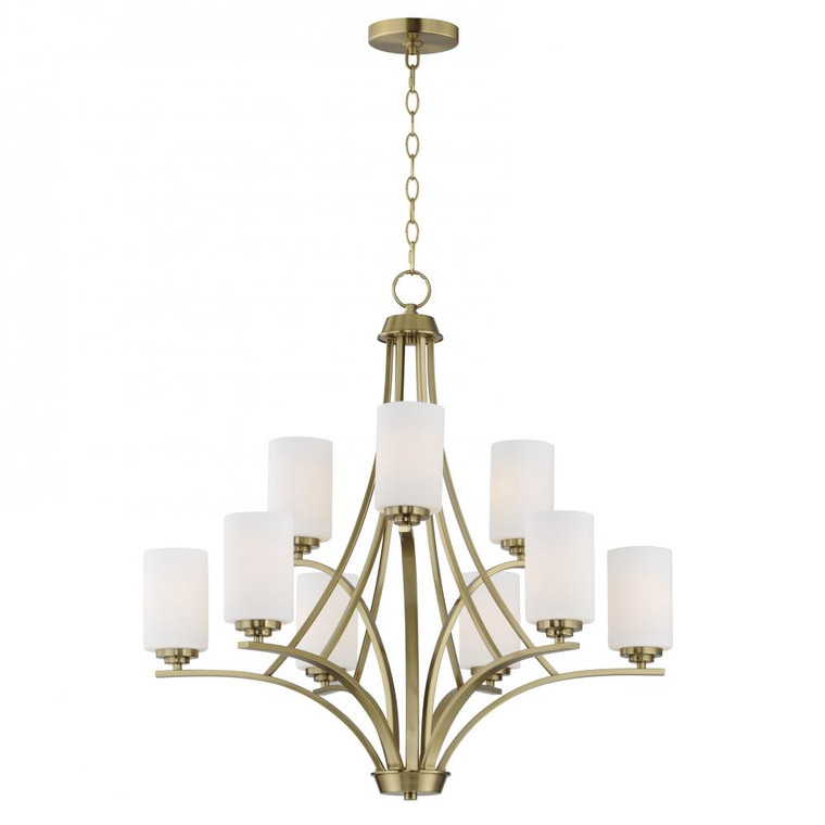 Deven 32 Inch 9 Light Multi-Tier Chandelier – Satin Brass
