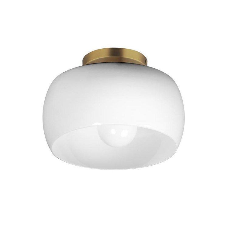 Glazed 11 Inch Flush Mount Light – White/Natural Aged Brass