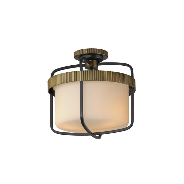 Ruffles 13.75 Inch Semi Flush Mount Light – Black / Antique Brass