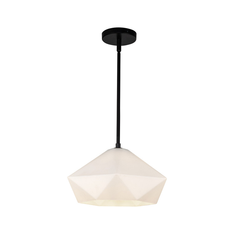 Krysta 14-in Matte Black/Opal Glass 1 Light Pendant