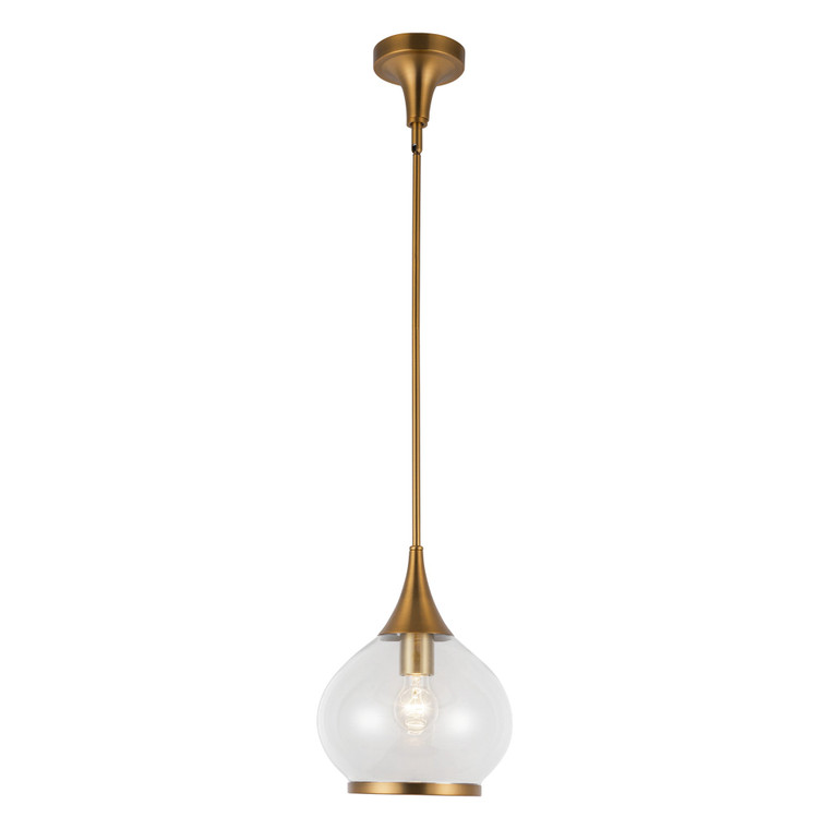 Hazel 10-in Aged Gold/Clear Glass 1 Light Pendant