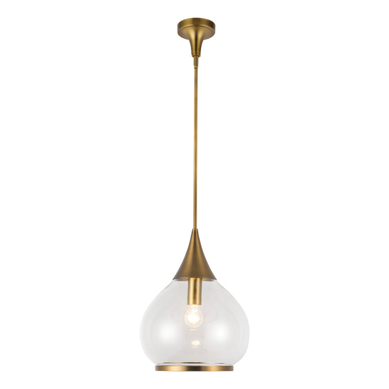 Hazel 14-in Aged Gold/Clear Glass 1 Light Pendant