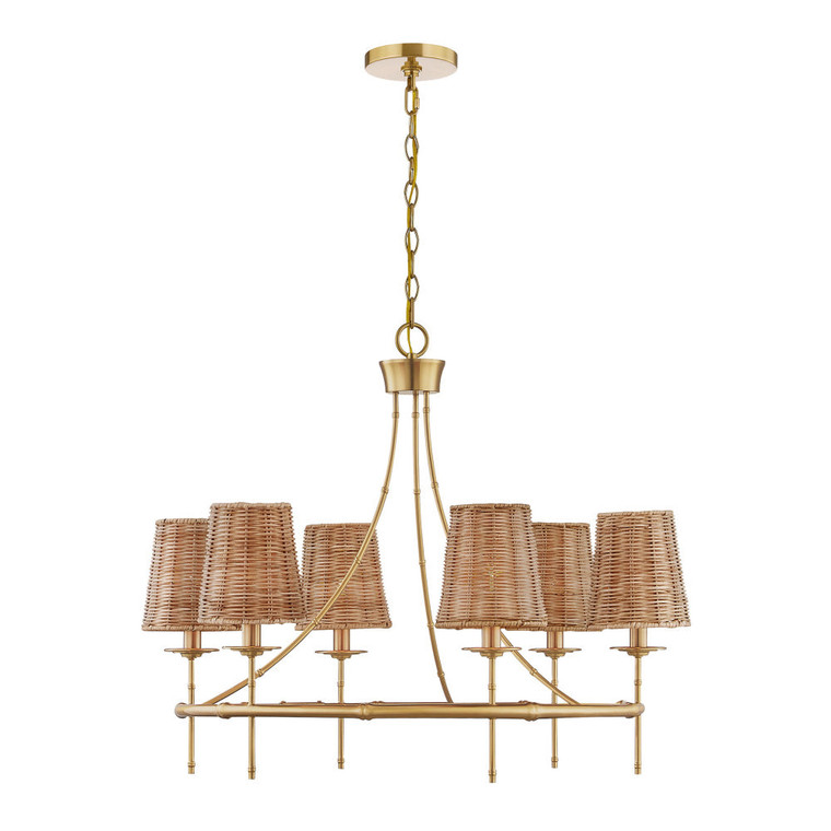 Savoy House Ashbury 1-3961-6-322 30 Inch 6 Light Warm Brass Chandelier Dry Rated