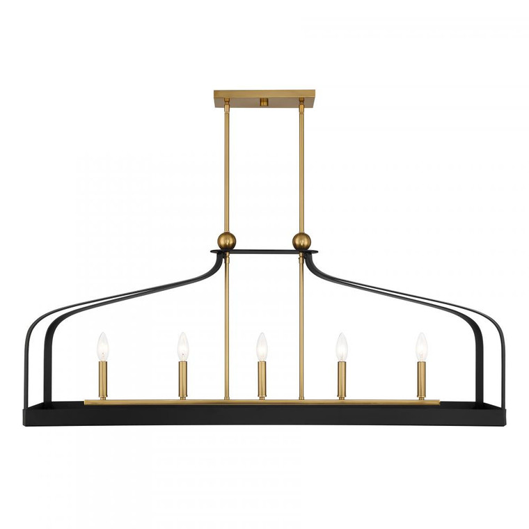 Savoy House Sheffield 1-7804-5-143 15 Inch 5 Light Matte Black with Warm Brass Accents Linear Chandelier Dry Rated