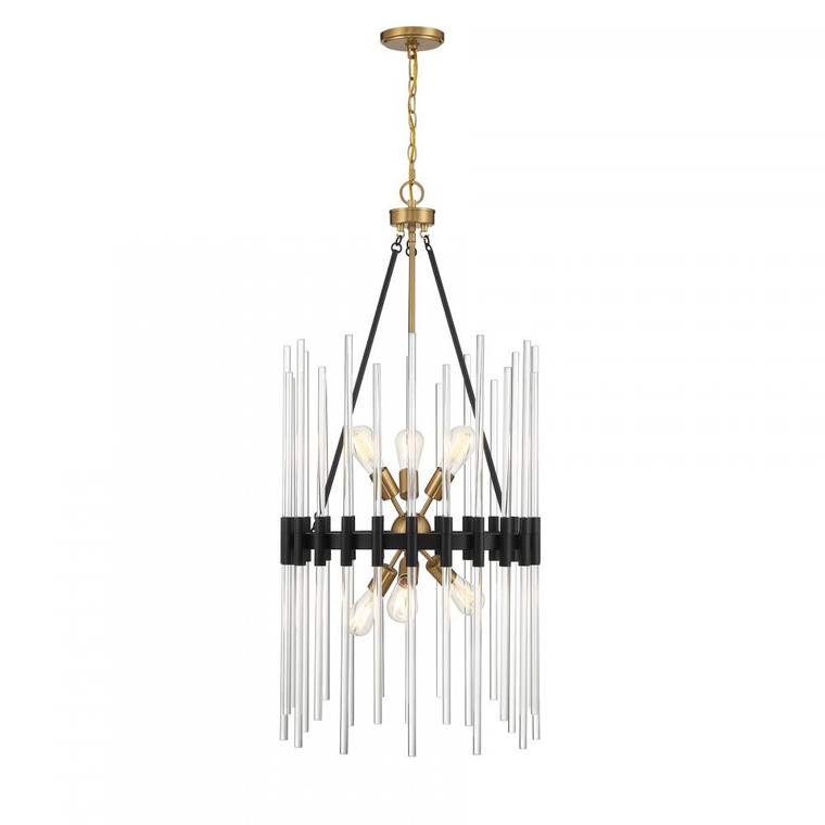 Savoy House Santiago 3-1936-6-143 20 Inch 6 Light Matte Black with Warm Brass Accents Pendant Dry Rated