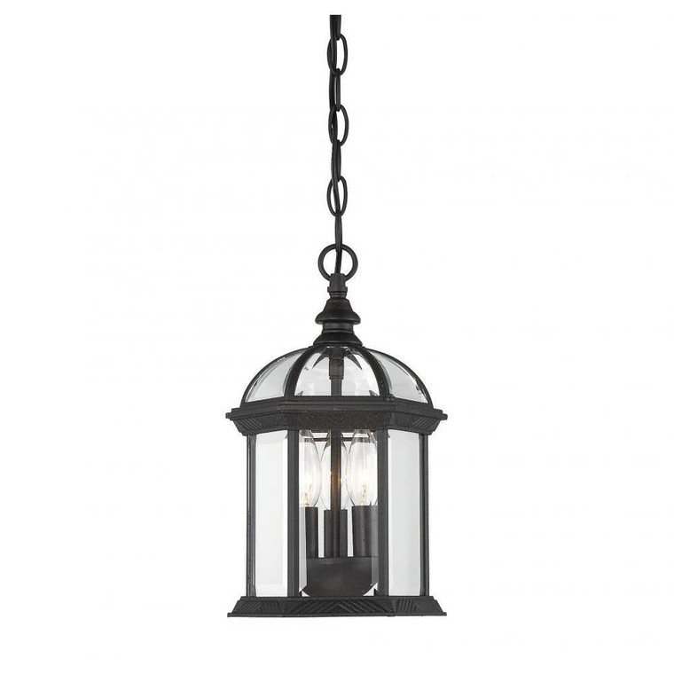 Savoy House Kensington 5-0635-BK 8 Inch 3 Light Textured Black Outdoor Hanging Pendant Light Damp Rated