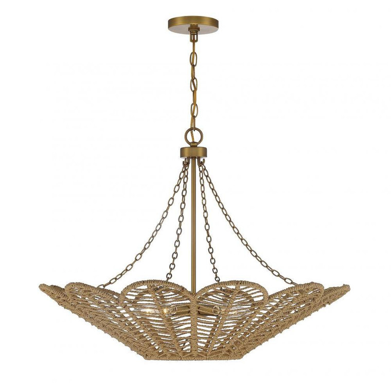 Savoy House Cyperas 7-1825-5-320 30 Inch 5 Light Warm Brass and Rope Pendant Dry Rated
