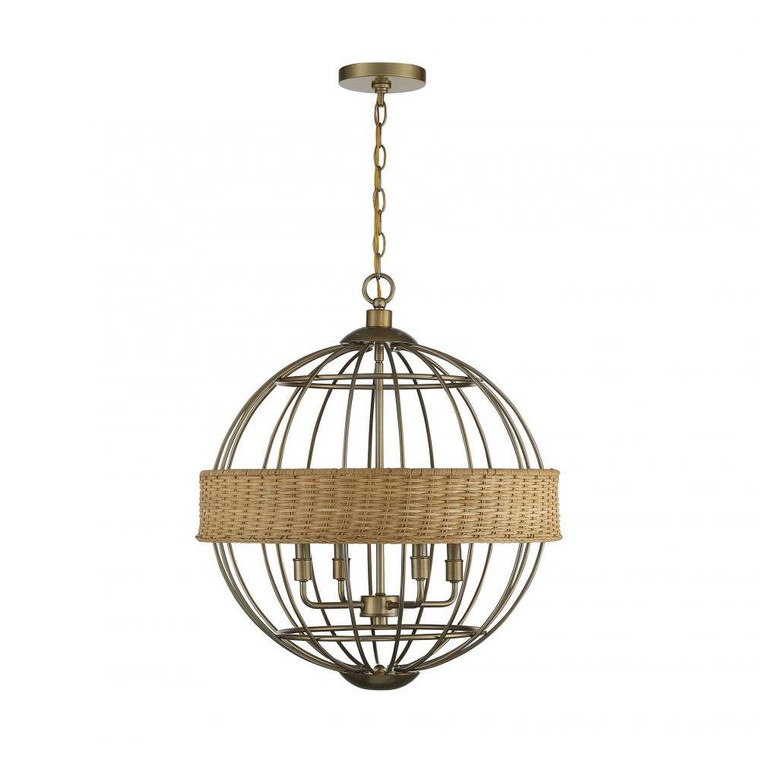 Savoy House Boreal 7-7773-4-177 21 Inch 4 Light Burnished Brass with Rattan Pendant Dry Rated