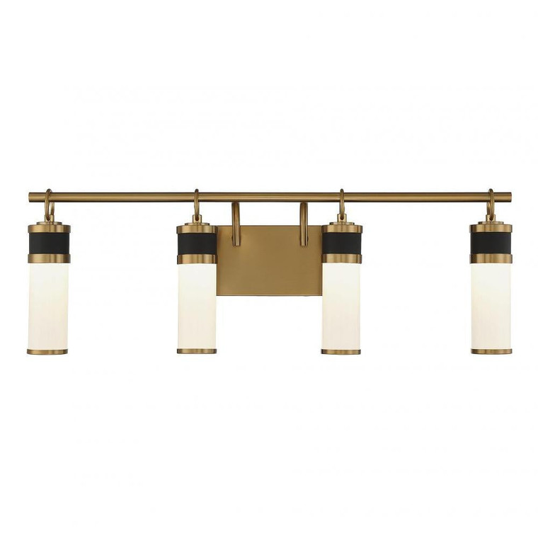 Savoy House Abel 8-1638-4-143 30 Inch 4-Light LED Matte Black with Warm Brass Accents Bathroom Vanity Light Damp Rated