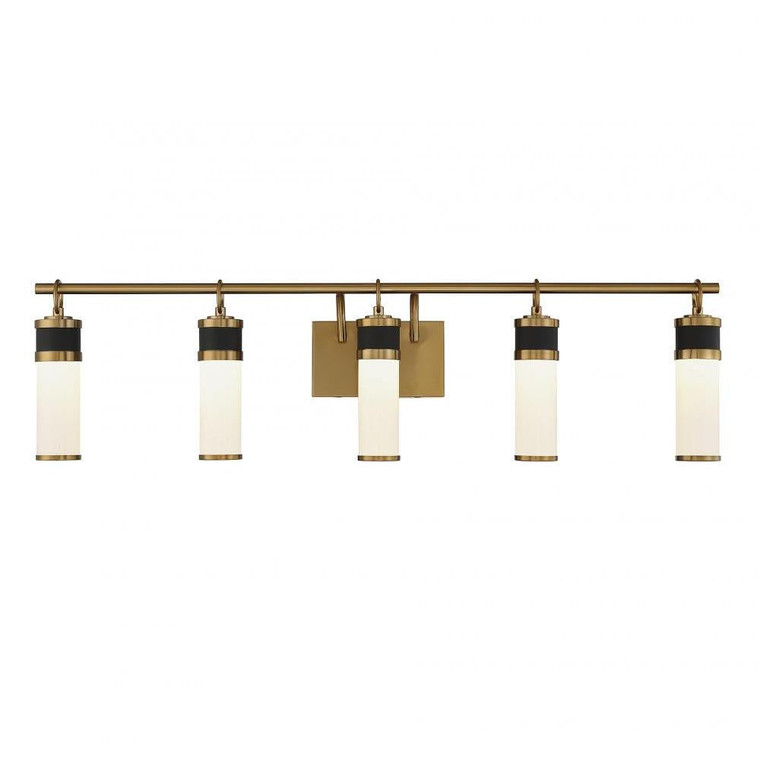 Savoy House Abel 8-1638-5-143 39 Inch 5-Light LED Matte Black with Warm Brass Accents Bathroom Vanity Light Damp Rated