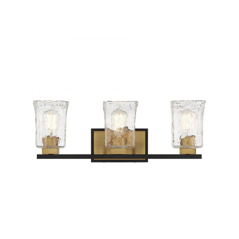 Savoy House Sidney 8-1720-3-143 23 Inch 3 Light Matte Black with Warm Brass Accents Bathroom Vanity Light Damp Rated