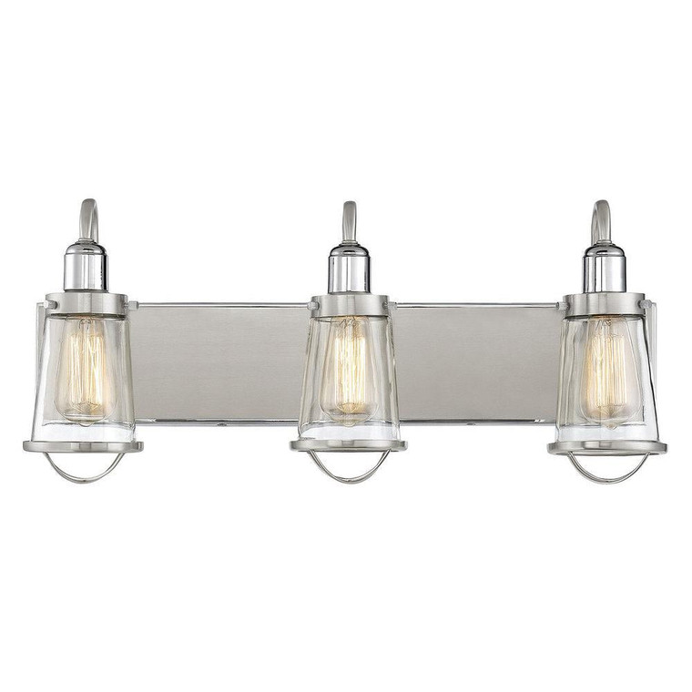 Savoy House Lansing 8-1780-3-111 24 Inch 3 Light Satin Nickel with Polished Nickel Accents Bathroom Vanity Light Damp Rated