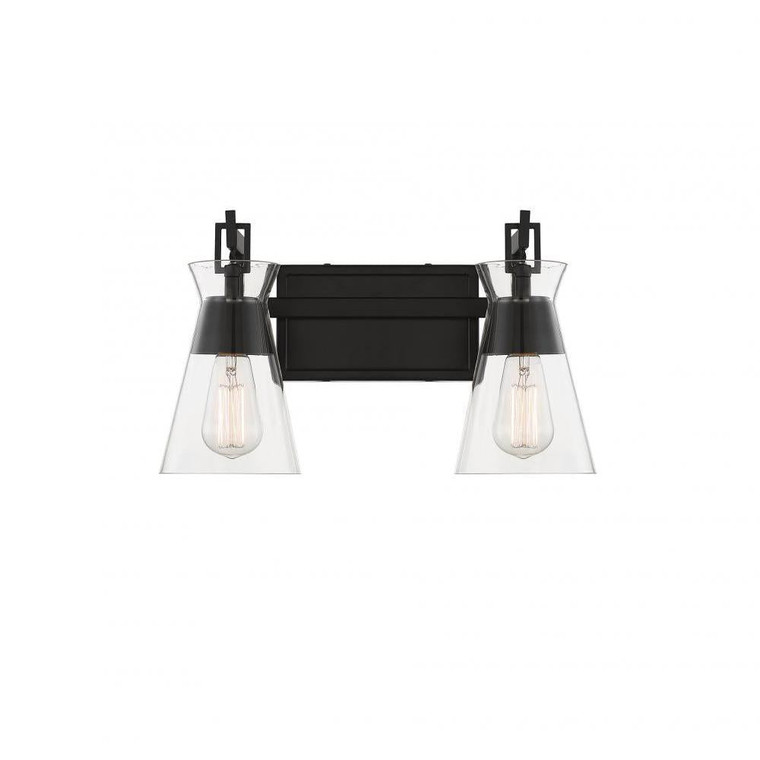 Savoy House Lakewood 8-1830-2-BK 16 Inch 2 Light Matte Black Bathroom Vanity Light Damp Rated