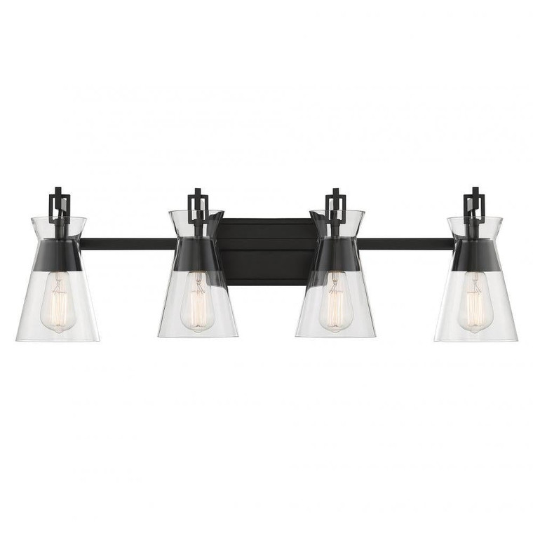 Savoy House Lakewood 8-1830-4-BK 32 Inch 4 Light Matte Black Bathroom Vanity Light Damp Rated