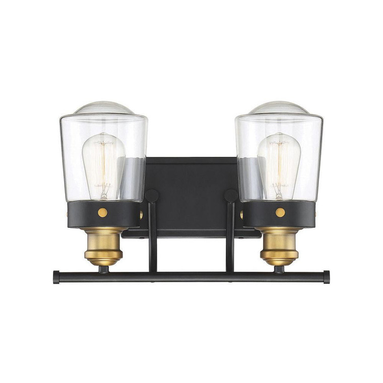 Savoy House Macauley 8-2069-2-51 14 Inch 2 Light Vintage Black with Warm Brass Bathroom Vanity Light Damp Rated