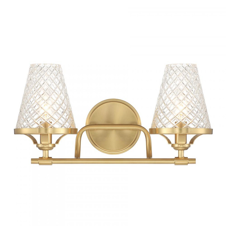Savoy House Candler 8-3596-2-322 16 Inch 2 Light Warm Brass Bathroom Vanity Light Damp Rated