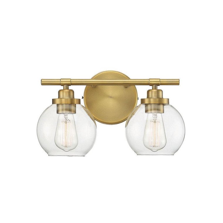 Savoy House Carson 8-4050-2-322 14 Inch 2 Light Warm Brass Bathroom Vanity Light Damp Rated