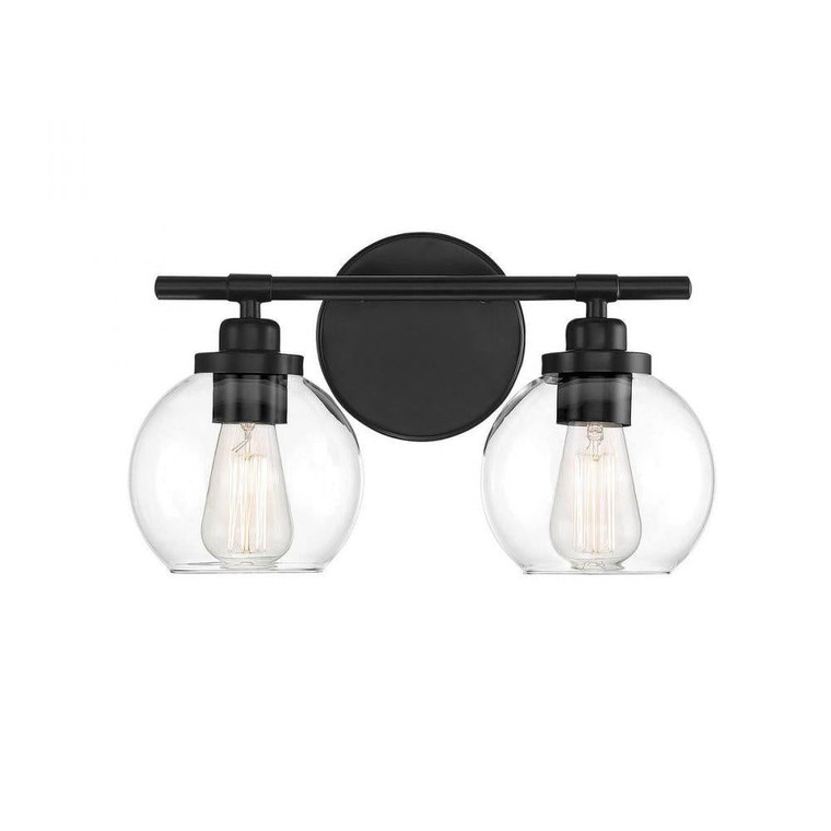 Savoy House Carson 8-4050-2-BK 14 Inch 2 Light Matte Black Bathroom Vanity Light Damp Rated