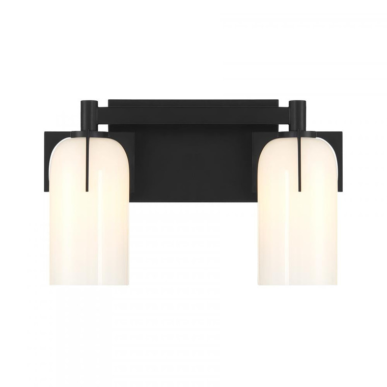 Savoy House Caldwell 8-4128-2-BK 14 Inch 2 Light Matte Black Bathroom Vanity Light Damp Rated