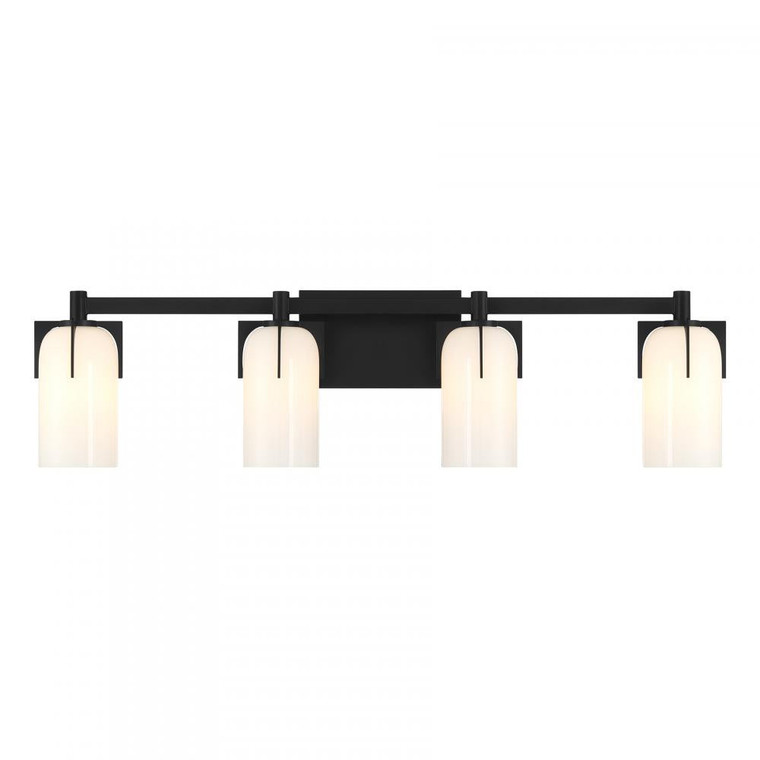 Savoy House Caldwell 8-4128-4-BK 32 Inch 4 Light Matte Black Bathroom Vanity Light Damp Rated