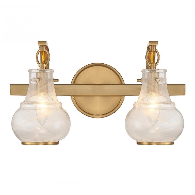 Savoy House Adams 8-4417-2-322 15 Inch 2 Light Warm Brass Bathroom Vanity Light Damp Rated