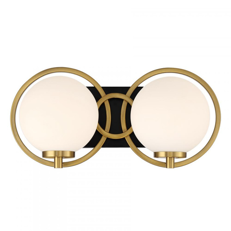 Savoy House Alhambra 8-6180-2-143 16 Inch 2 Light Matte Black with Warm Brass Bathroom Vanity Light Damp Rated