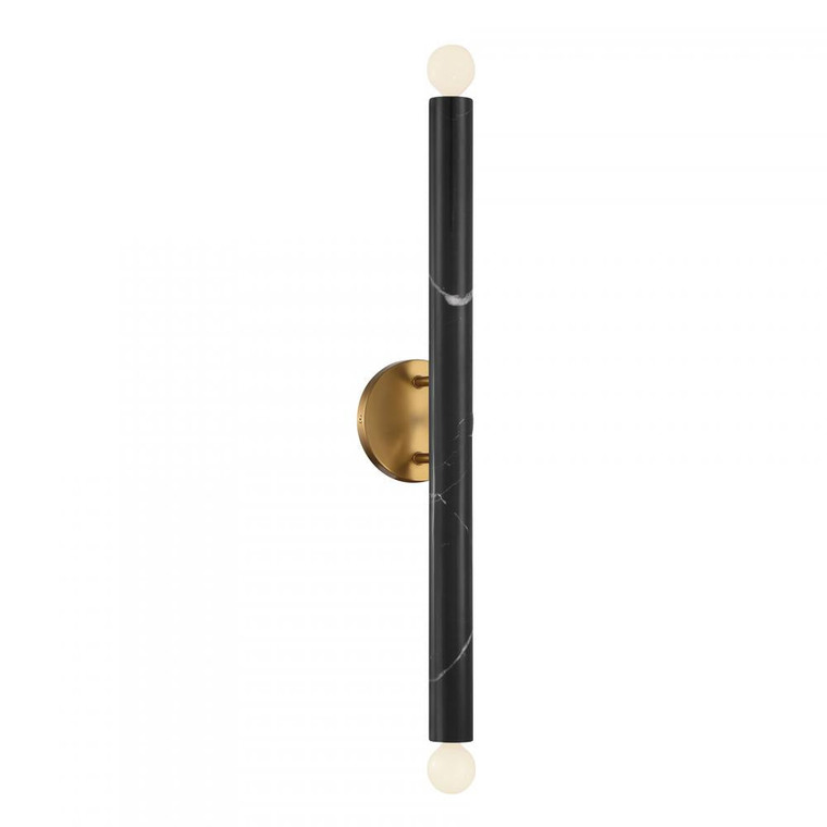 Savoy House Callaway 9-2901-2-263 5 Inch 2 Light Black Marble with Warm Brass Sconce Damp Rated