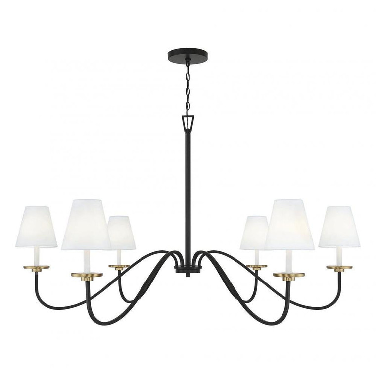 Meridian 6-Light Chandelier M100106BNB 60 Inch 6 Light Black with Natural Brass Accents Chandelier Dry Rated