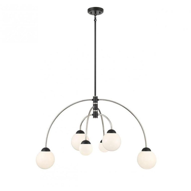 Meridian 6-Light Chandelier M100114MBKPN 38 Inch 6 Light Matte Black with Polished Nickel Chandelier Dry Rated