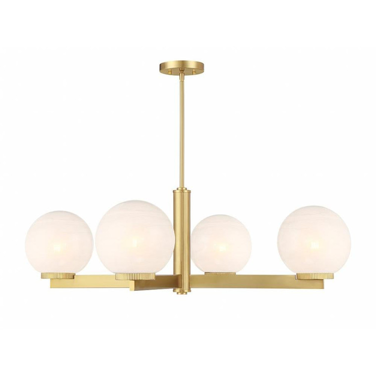 Meridian 4-Light Chandelier M100123NB 38 Inch 4 Light Natural Brass Chandelier Dry Rated