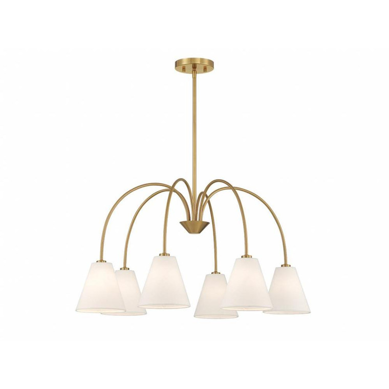 Meridian 6-Light Chandelier M100138NB 30 Inch 6 Light Natural Brass Chandelier Dry Rated