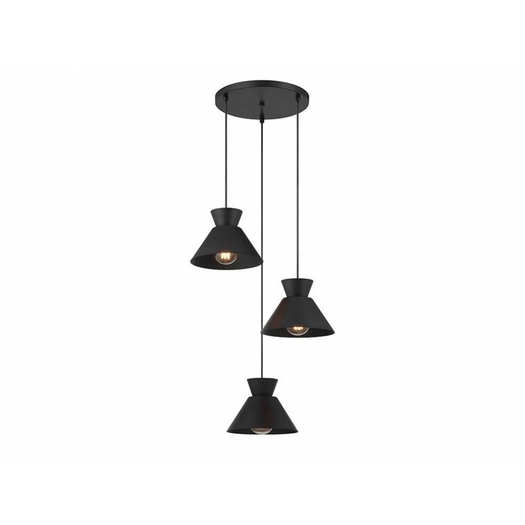 Meridian 3-Light Multi-Point Chandelier M100139MBK 19 Inch 3 Light Matte Black Chandelier Dry Rated